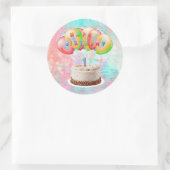Nummer 1 Candle on Cake, Happy Birthday, Bunt Runder Aufkleber (Tasche)