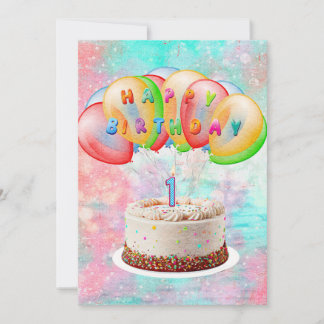 Nummer 1 Candle on Cake, Happy Birthday, Bunt Save The Date