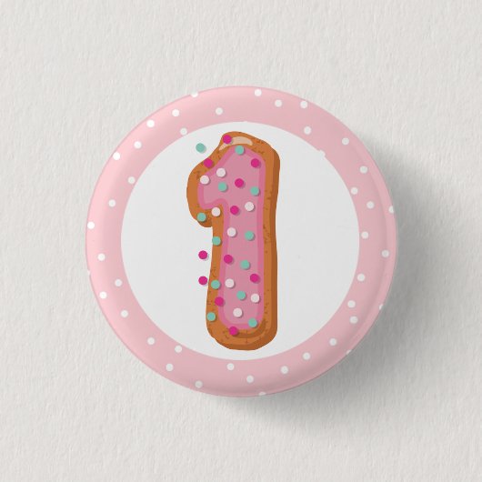 Nummer 1 Ein rosa Ice Donuts Baby erster Geburtsta Button (Vorderseite)