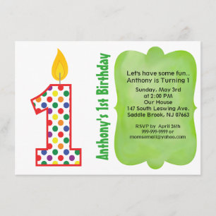 Nummer 1 farbenfrohe Polka Dot Geburtstag Einladun Einladung