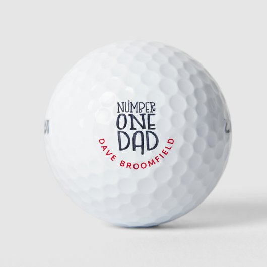 Nummer 1 Vater Schwarzer Name Rote Typografie Golfball (Vorderseite)