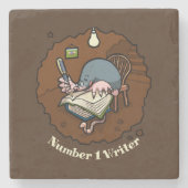 Nummer 1 Writer Niedlich Cartoon Mole Writing in B Steinuntersetzer (Vorderseite)