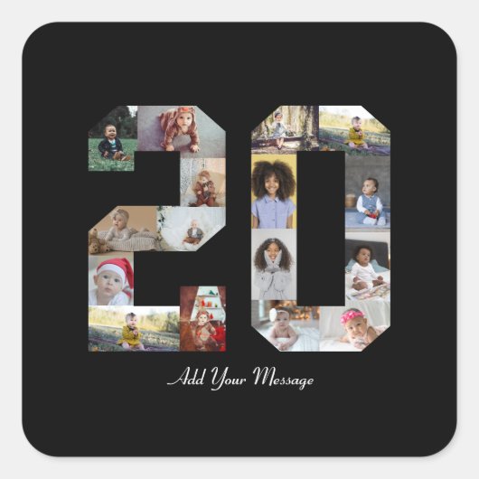Nummer 20 FotoCollage Quadratischer Aufkleber (Vorderseite)