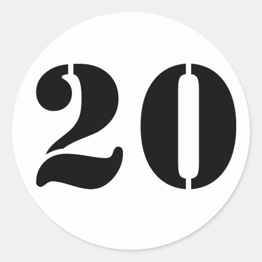 Nummer 20 Weiße Stencil Zahlen von Janz Runder Aufkleber (Vorderseite)