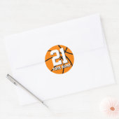 Nummer 21 Basketballaufkleber | Personalizierbarer Runder Aufkleber (Umschlag)