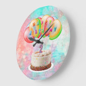 Nummer 2 Candle on Cake, Happy Birthday, farbenfro Große Wanduhr (Winkel)