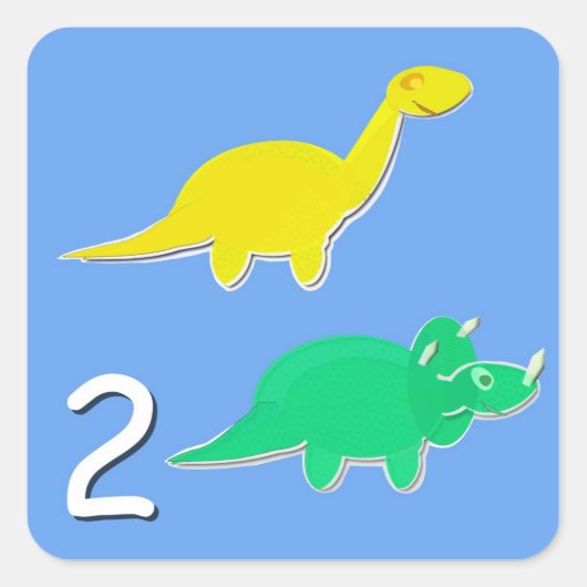 Nummer 2 Zwei Dinosaurier zählen Quadratischer Aufkleber (Vorderseite)