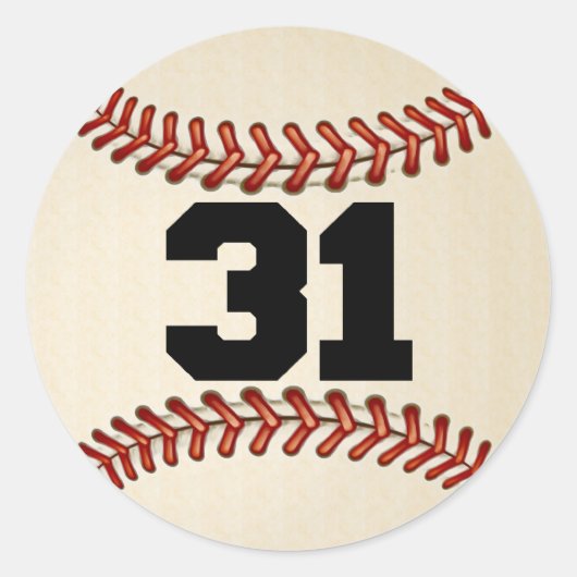Nummer 31 Baseball Runder Aufkleber (Vorderseite)