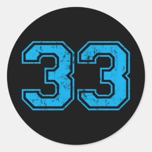 Nummer 33 Varsity abgenutzt Vintage Sportteam Pl Runder Aufkleber