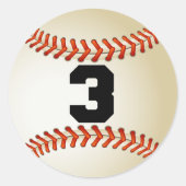 Nummer 3 Baseball Runder Aufkleber (Vorderseite)