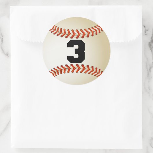 Nummer 3 Baseball Runder Aufkleber (Tasche)