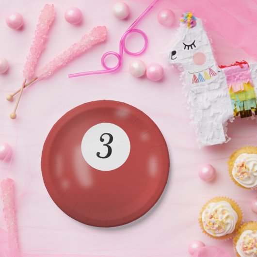Nummer 3 Billardball Pappteller (Party)