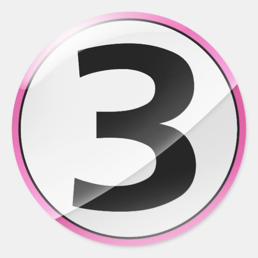Nummer 3 rosa Aufkleber (Vorderseite)