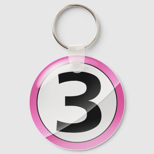 Nummer 3 rosa schlüsselanhänger (Vorderseite)
