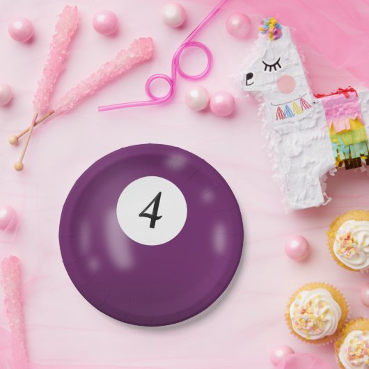 Nummer 4 Billardball Pappteller (Party)