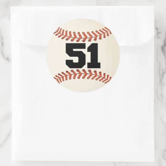Nummer 51 Baseball Runder Aufkleber (Tasche)