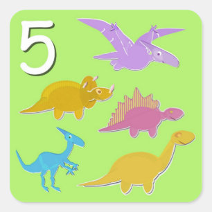 Nummer 5 Fünf Dinosaurier zählen Quadratischer Aufkleber