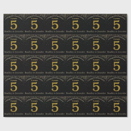 Nummer 5 Glitzer Gold Anniversary Wrapper Geschenkpapier (Flach)