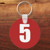 Nummer 5 in Weiß auf rotem Schlüsselanhänger (Vorderseite)