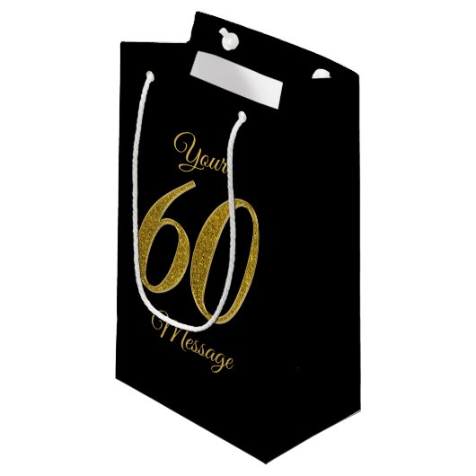 Nummer 60 Gold Glitzer Style Kleine Geschenktüte (Vorderseite Schrägansicht)