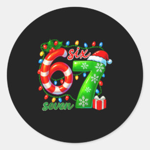 Nummer 67 Meme Retro Weihnachtsmann 6 7 Feiertag S Runder Aufkleber