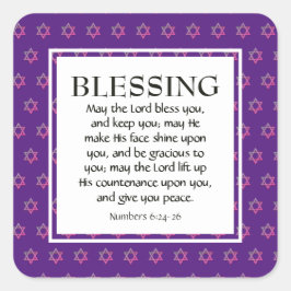 Nummer 6:24-26 The LORD BLESS YOU Star of David Quadratischer Aufkleber