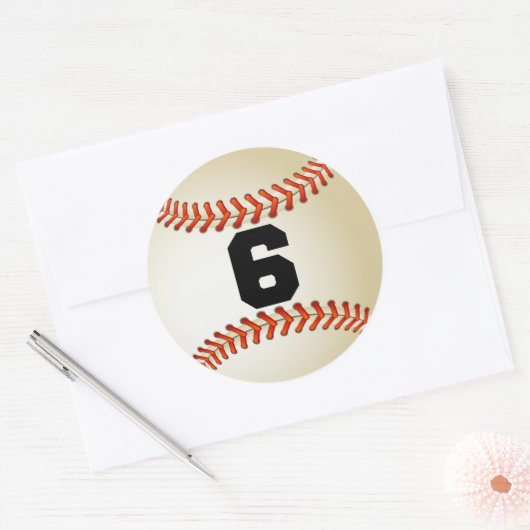 Nummer 6 Baseball Runder Aufkleber (Umschlag)