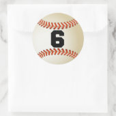 Nummer 6 Baseball Runder Aufkleber (Tasche)