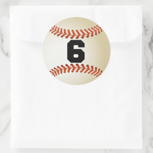 Nummer 6 Baseball Runder Aufkleber (Tasche)