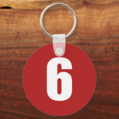 Nummer 6 in Weiß auf roter Schaltfläche Schlüssela Schlüsselanhänger (Vorderseite)
