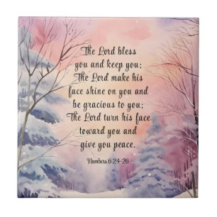 Nummer 6 Lord Bless You Bible Verse Winter Pine Fliese