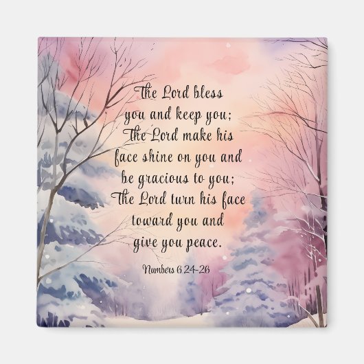 Nummer 6 Lord Bless You Bible Verse Winter Scene Magnet (Vorne)