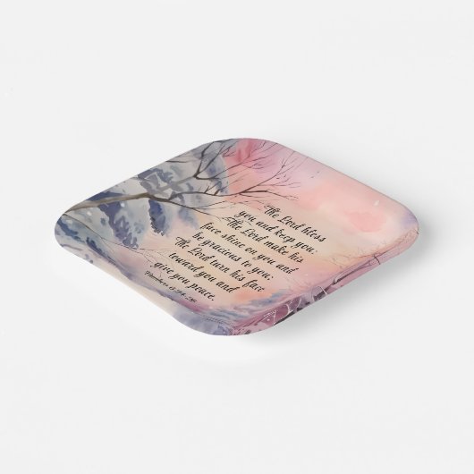 Nummer 6 Lord Bless You Bible Verse Winter Scene Pappteller (Gewinkelt)