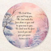 Nummer 6 Lord Bless You Bible Verse Winter Scene Runder Pappuntersetzer (Vorderseite)