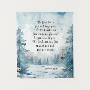 Nummer 6 Lord Bless You Bible Verse Winter Scene Wandteppich