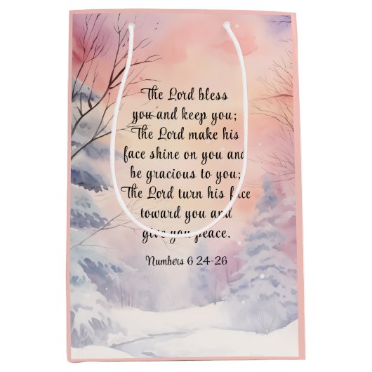 Nummer 6 Lord segne You Bible Verse Winter Snow Mittlere Geschenktüte (Vorderseite)