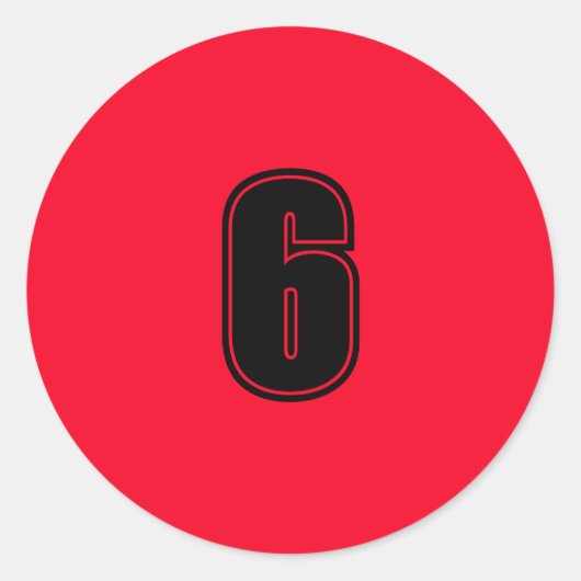 Nummer 6 Planung liefert einfache 6 rote schwarz Runder Aufkleber (Vorderseite)