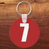 Nummer 7 in Weiß auf roter Schaltfläche Schlüssela Schlüsselanhänger (Vorderseite)