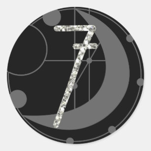 Nummer 7 Sieben Runen Monogram Geometric Moon Blac Runder Aufkleber