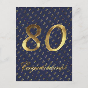 Nummer 80 80 Geburtstagsfeier Blue Gold Postkarte