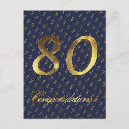 Nummer 80 80 Geburtstagsjubiläum Blue Gold Postkarte
