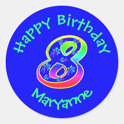 Nummer 8 Aufkleber für Geburtstagsparty-Blume (Vorderseite)