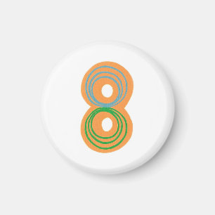 Nummer 8 Magnet mit orange, blau und grün