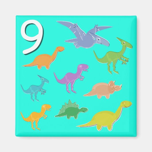 Nummer 9 neun Dinosaurier zählen Magnet (Vorne)