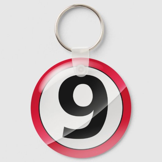 Nummer 9 rote Schlüsselkette Schlüsselanhänger (Vorderseite)