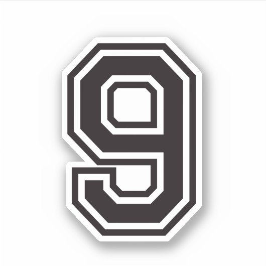 Nummer 9 Schriftart für sportliche Uni Aufkleber (Vorderseite)