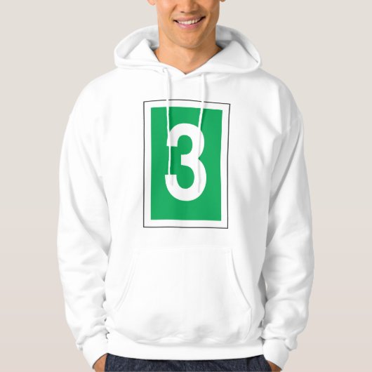 Nummer drei weiße und grüne Hoodie (Vorderseite)