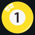 Nummer eins Ball-Aufkleber/Etiketten Runder Aufkleber<br><div class="desc">Sticker mit einer gelben Nummer eins Ball mit Reflektion. Perfekte Weihnachten oder Geburtstagsgeschenk für Poolspieler. Alle 16 Kugeln sind auf Untersetzer, Aufklebern, Magneten, Schlüsselanhängern und Ziergegenständen erhältlich.</div>