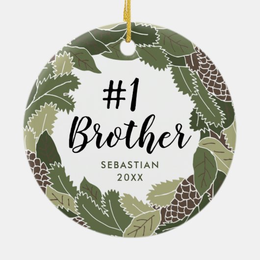 Nummer Eins Bruder Personalisiert Bester Bro Kranz Keramik Ornament (Hinten)