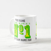 Nummer eins Fußballfan. Grün und Gelb Kaffeetasse (Vorderseite Links)